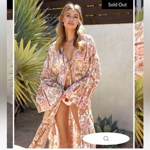 Leighton printed bell sleeve tassle tie Kimono